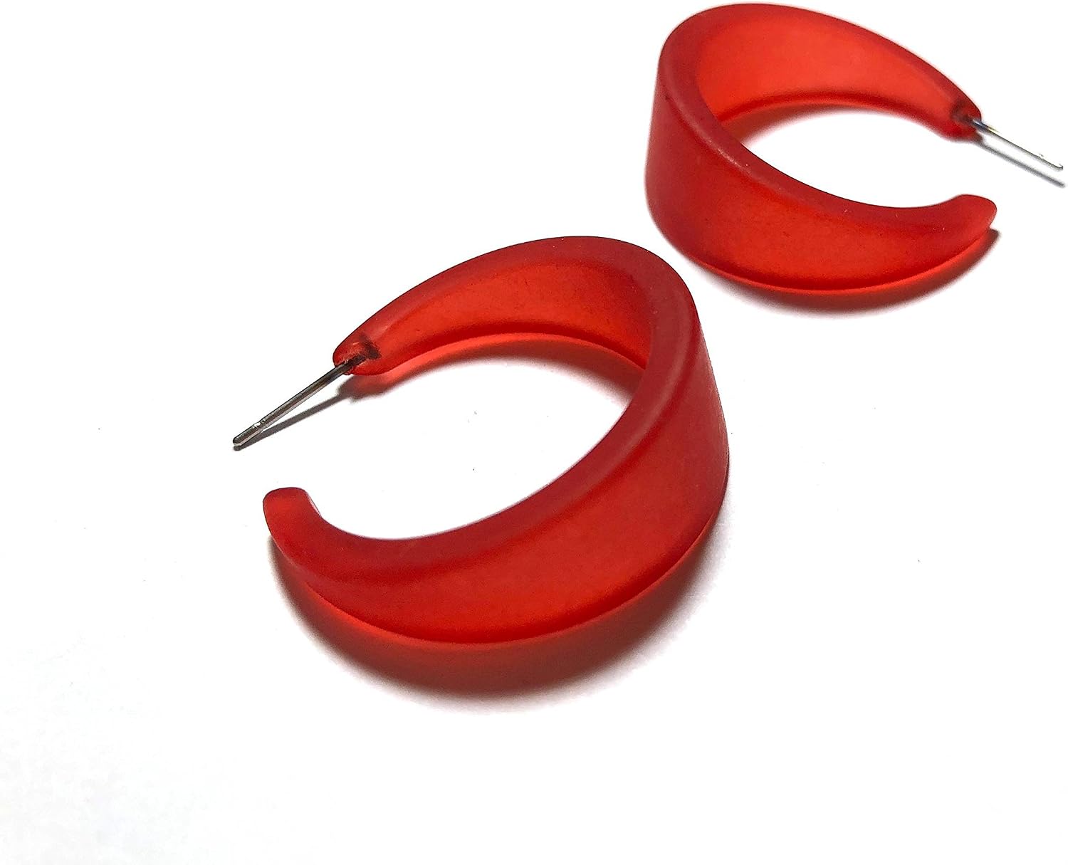 Cherry Red Large Acrylic Frosted Marilyn Hoop Earrings - MARL-RD-1