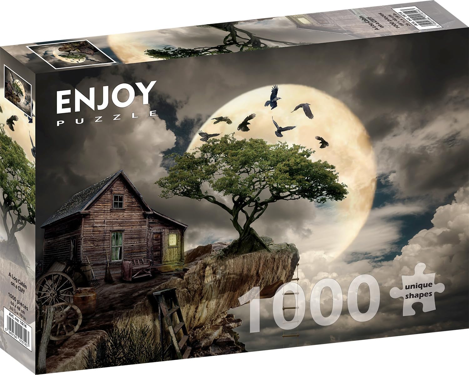 1000 Piece Jigsaw Puzzle for Adults - Scenic Log Cabin on a Cliff with Full Moon, Matte Anti-Glare, Unique-Shape Pieces, Sturdy 2mm Board, 27x19 in Gift for Women | Enjoy Complete-Set Guarantee