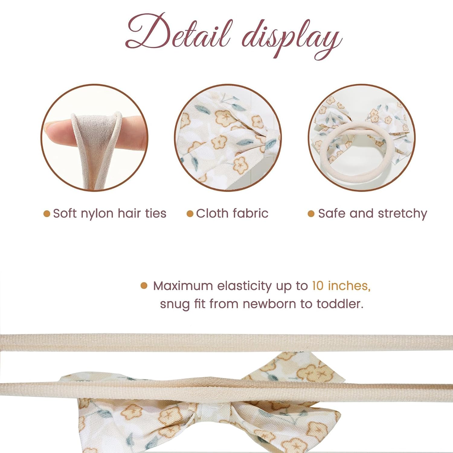 Baby Girl Hair Bows Ties with Flowers, 10PCS No Damage Soft Elastic Nylon Hair Bands, Floral Pigtails Ponytail Holders Small Hair Accessories for Toddlers