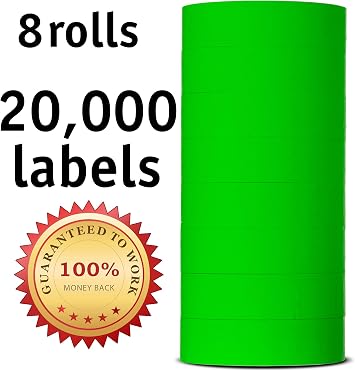 MX 5500 Labels - 8,000 Total - Green - Price Labels - Pack of 8 Rolls - Ink Roller Included