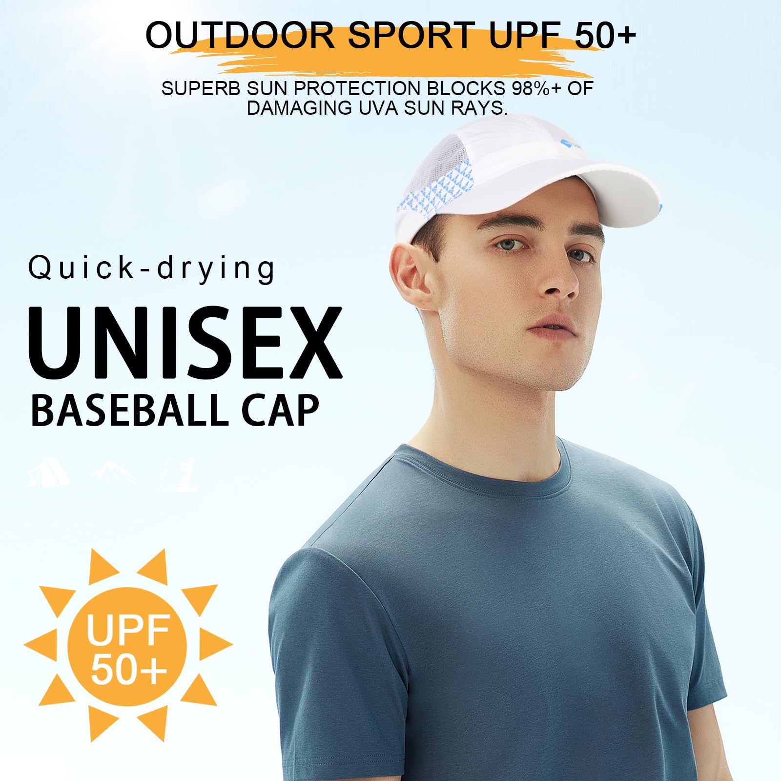 TAGVO Men's Baseball Cap, Pack of 2 Lightweight Quick Dry Sports Mesh Baseball Cap, Summer Hat with Anti UV Protection Outdoor Sun Hat — view 3