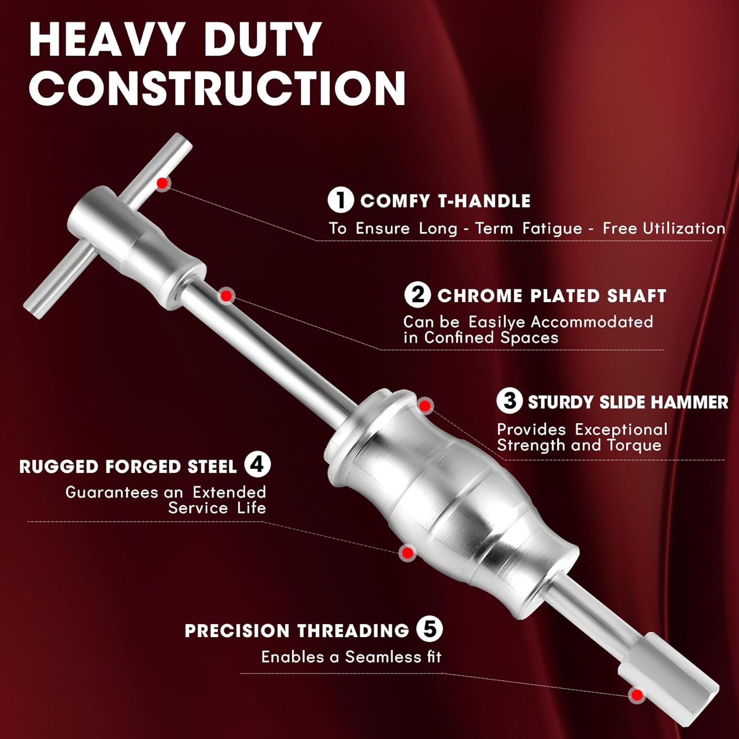 Slide Hammer Pilot Insert for Effortless Inner Internal Bearing Removal Tool Set, 16-Piece Blind Hole Collet Bearing Race & Seal Puller Extractor Kit (Red)