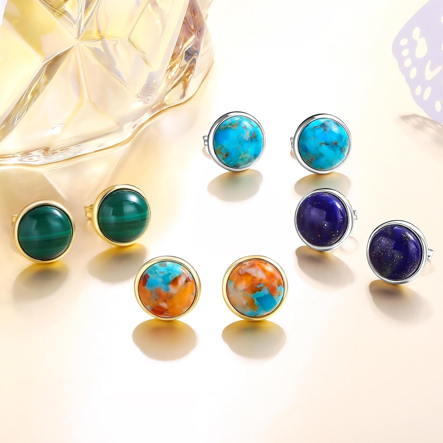 AIBAO Real Turquoise/Lapis Lazuli/Malachite Stud Earrings for Women Western Boho Jewelry Hypoallergenic 925 Sterling Silver Earrings Studs - Image 6