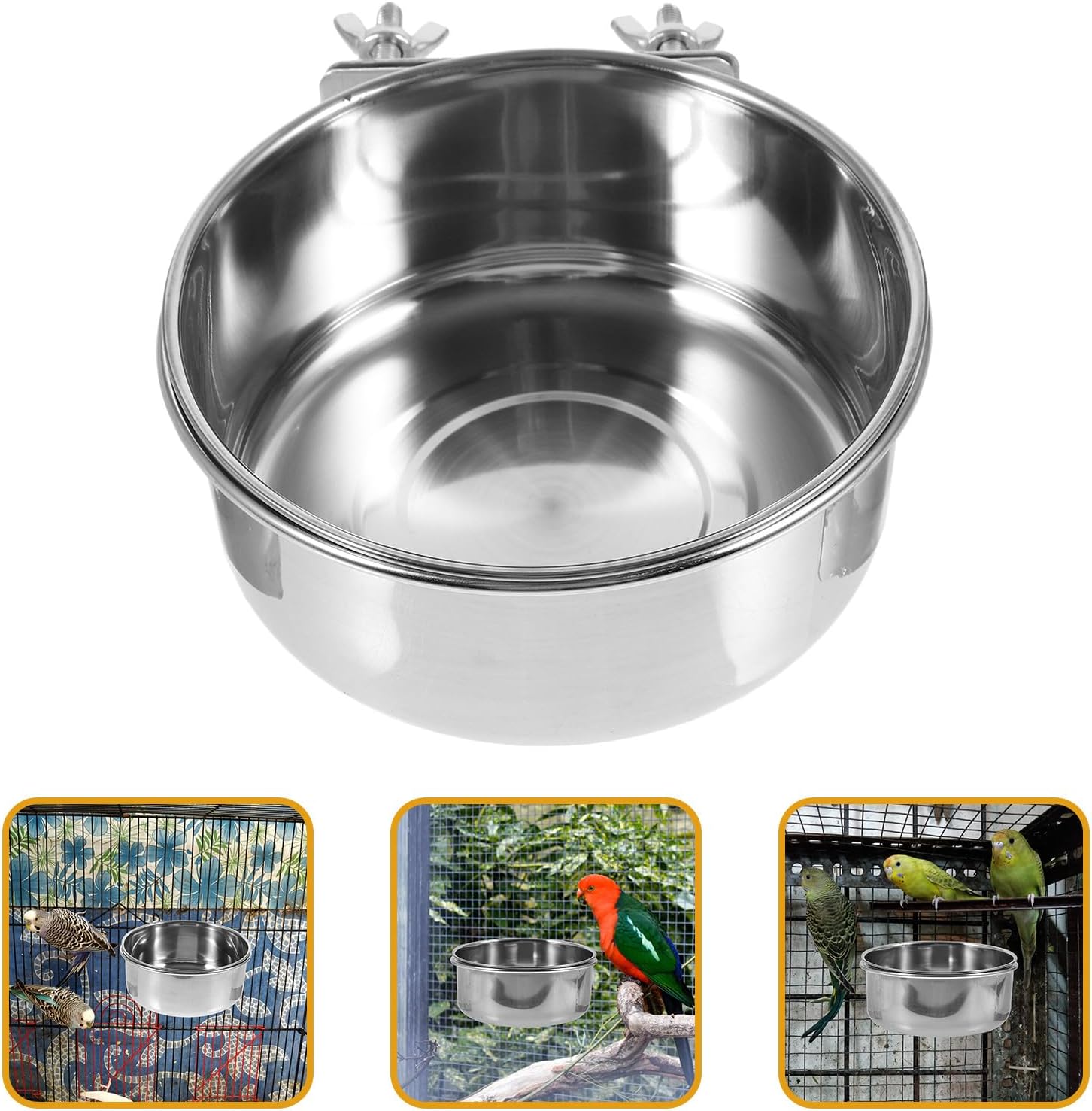 Mobestech 2pcs Stainless Steel Bird Food Bowl with Dual Screw Holes 14x5.5cm Convenient Parrot and Small Bird Feeder for Cage Sturdy Feeding and Watering Accessory