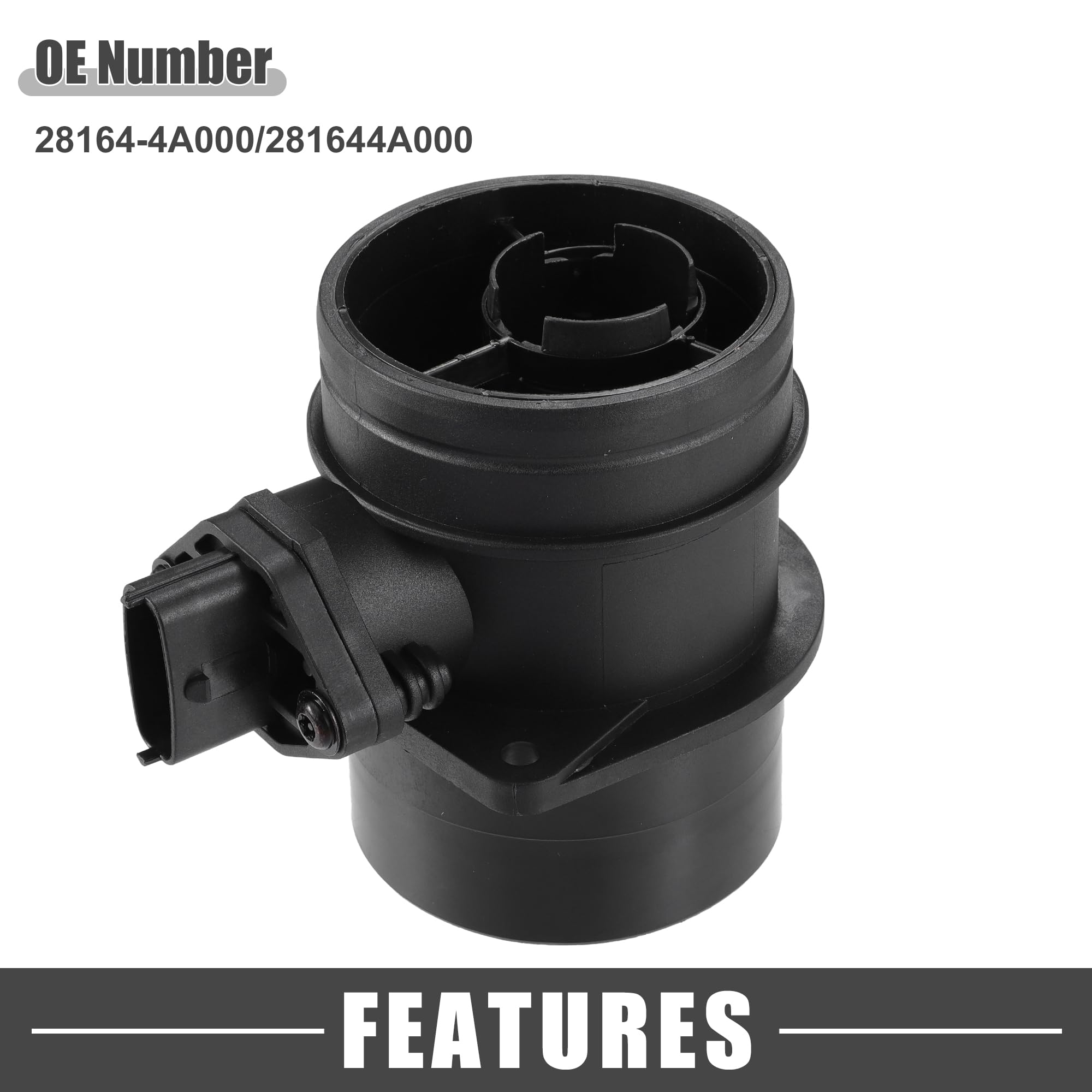 A ABSOPRO Capteur De Débit D'Air Massique MAF Pour Kia Sorento 05-08 1pc | Plastique, Noir, 5 Broches, No.28164-4A000, Pour Kia Carnival, Pour Kia Bongo3, Pour Hyundai Terracan, Pour Hyundai H-1