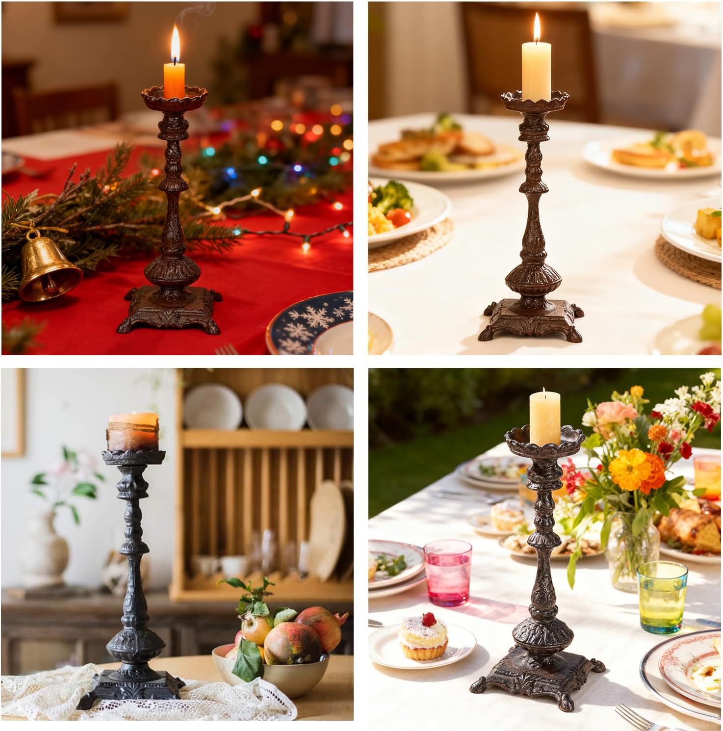 Sungmor Heavy Duty Cast Iron Candlestick Holders - Handcrafted Vintage Candelabra - 37CM/15Inch Tall 1-Head Candle Holder - Decorative Pillar Candle Stand for Christmas Birthday Wedding Home Party - Image 7