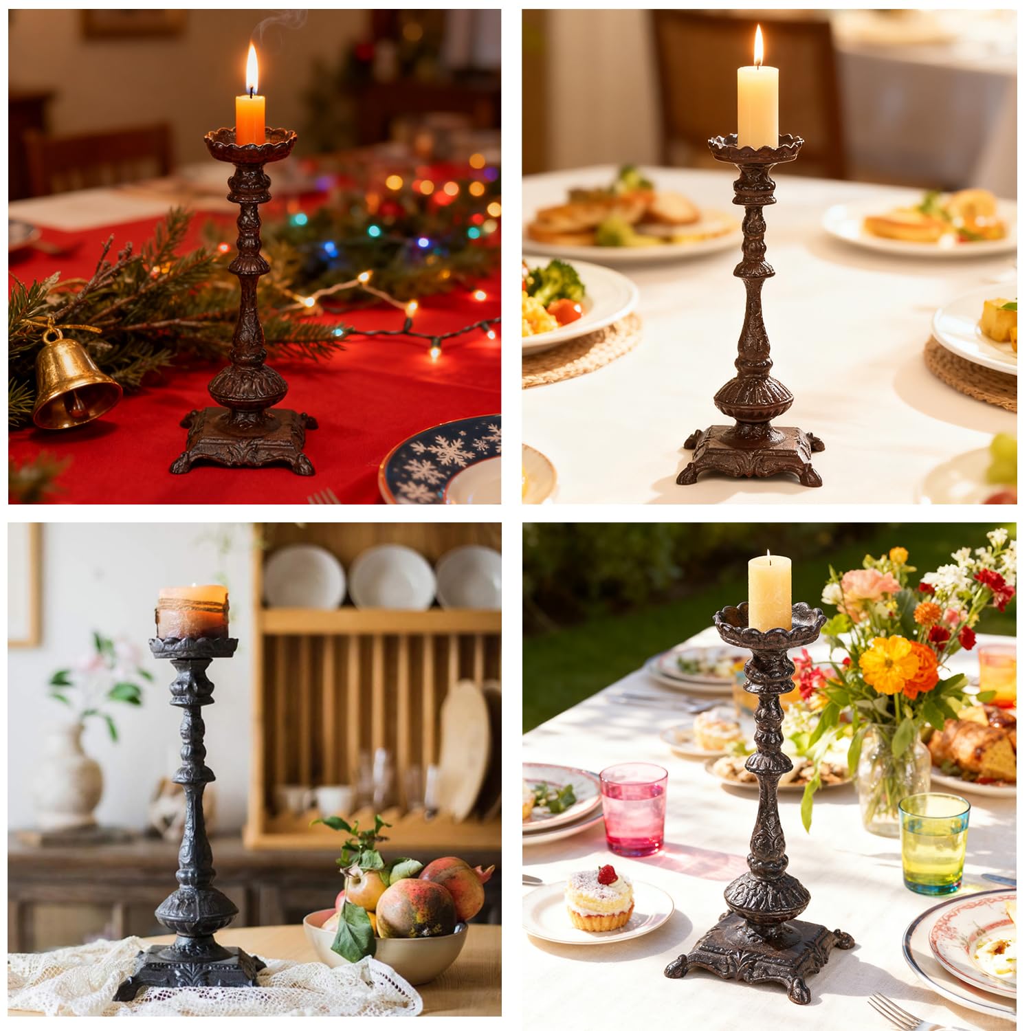 Sungmor Robuster Kerzenhalter aus Gusseisen, handgefertigt, Vintage-Kandelaber, 37 cm hoch, 1-Kopf-Kerzenhalter, dekorativer Stumpenkerzenständer für Weihnachten, Geburtstag, Hochzeit, Zuhause, Party