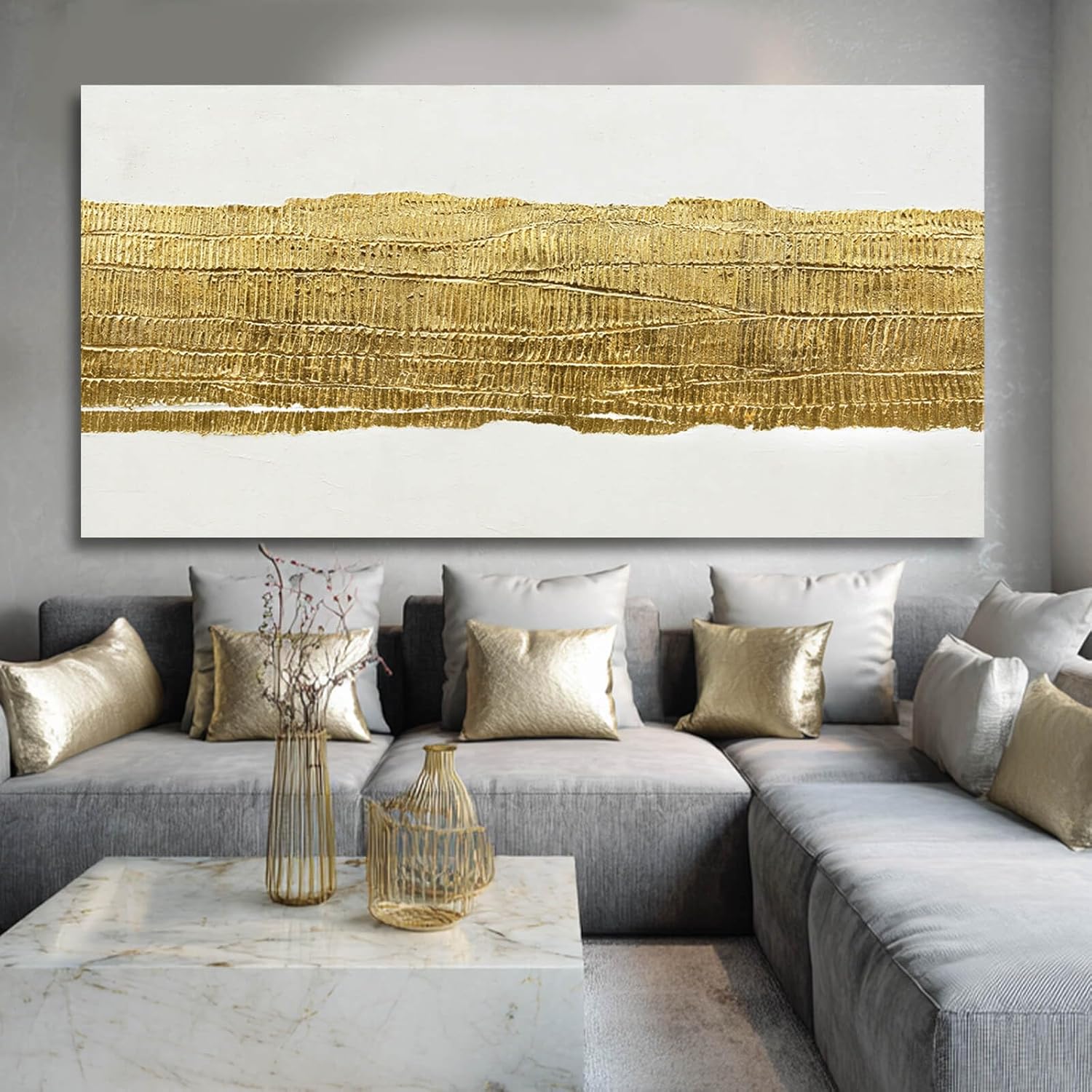 Kureful Abstract Wall Paintings Simple Canvas Wall Art Gold Wall Decor 29"x58" Large Pictures for Living Room Office Decorations - Image 7