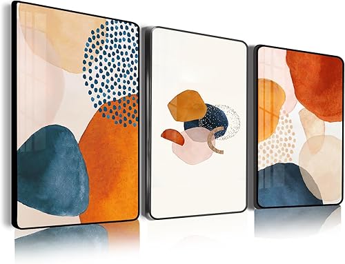 SERIMINO Arte de pared abstracto enmarcado para sala de estar, decoración de pared bohemia, azul marino, naranja, terracota, cuadros modernos,