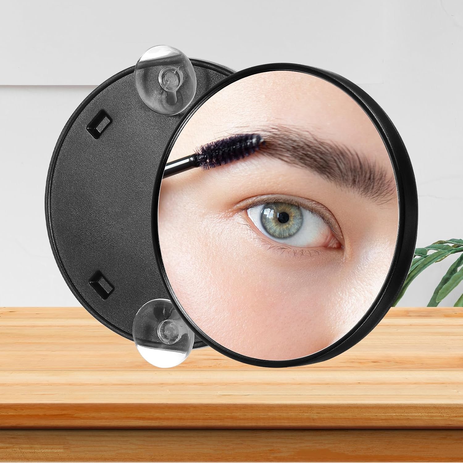Dimeho 2 Pcs 15 X Magnifying Makeup Mirror, 3.5 Inch Compact Magnifying Mirror with 2 Suction Cups Travel Cosmetic Magnified Mirror Portable Handheld Shower Mirror for Makeup Application, White/Black