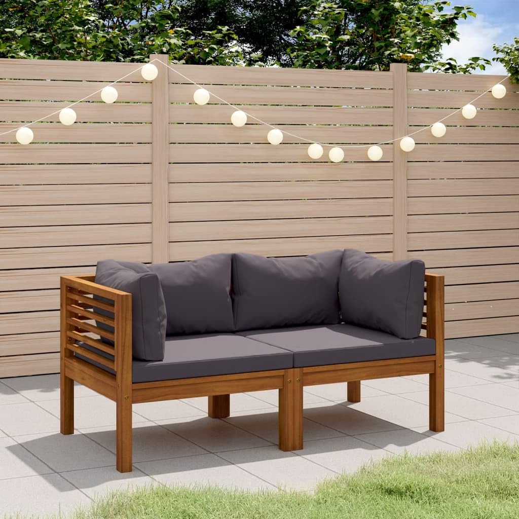 ACAGALA Gartenmöbel Set 2 Teilig, Balkonmöbel Set mit Dunkelgrau Kissen, 2-Sitzer Gartensofa, Outdoor Loungemöbel Sitzgruppe Garnitur Set aus Massivholz Akazie