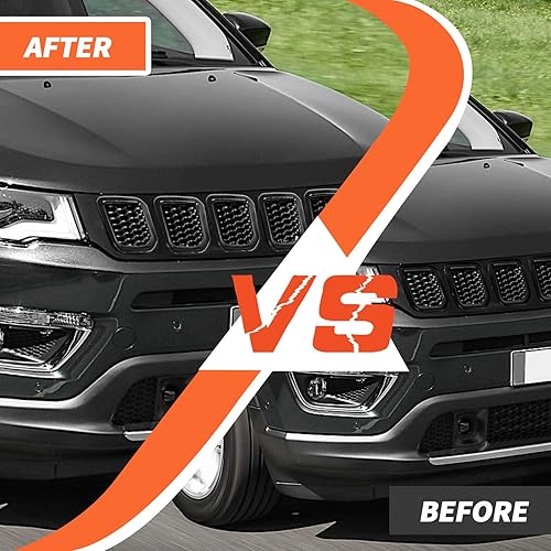 Miniatura 2 de Insertos de parrilla protectores de rejilla compatibles con Jeep Compass 2021 2022 2023 TrailhawkLimitedLatitudAltitudSport (Negro)
