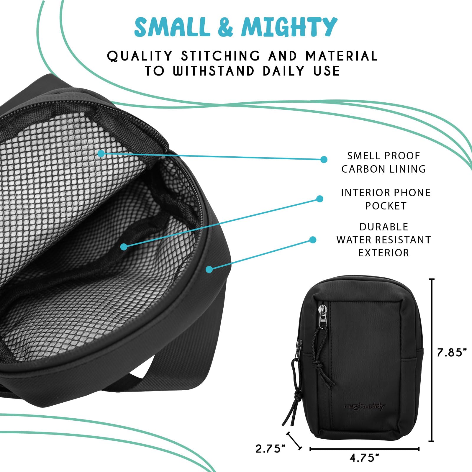 Bolsa a prueba de olores | Contenedor cruzado | Accesorio discreto de almacenamiento de hierbas | Mini bolsa bandolera forrada de carbono | Bolsa de viaje pequeña | Esenciales minimalistas | 4