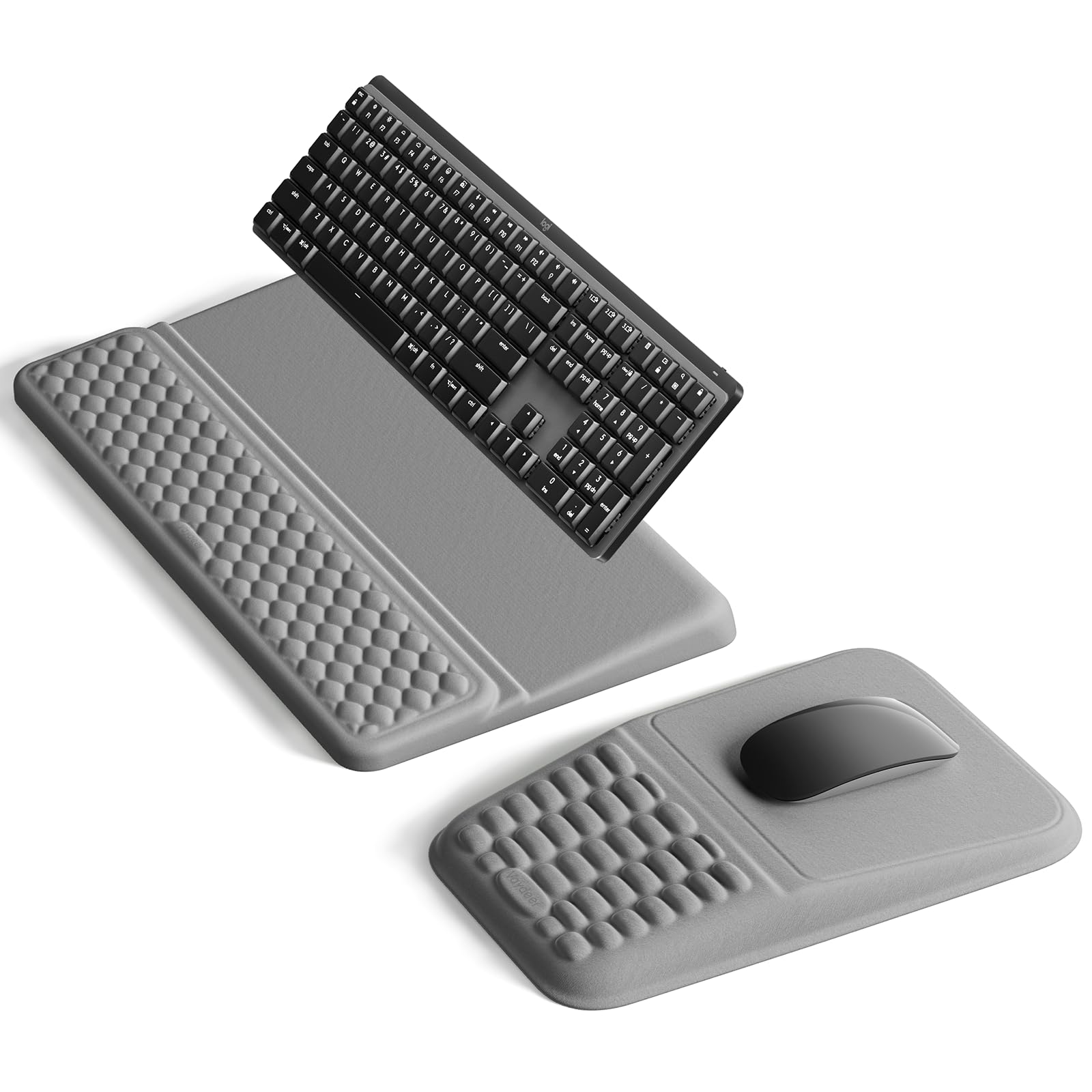 Vaydeer Set di supporto per tastiera e tappetino per mouse con poggiapolsi, supporto per polso in morbida memory foam, cuscino ergonomico per il polso per scrivania, allevia il dolore al tunnel