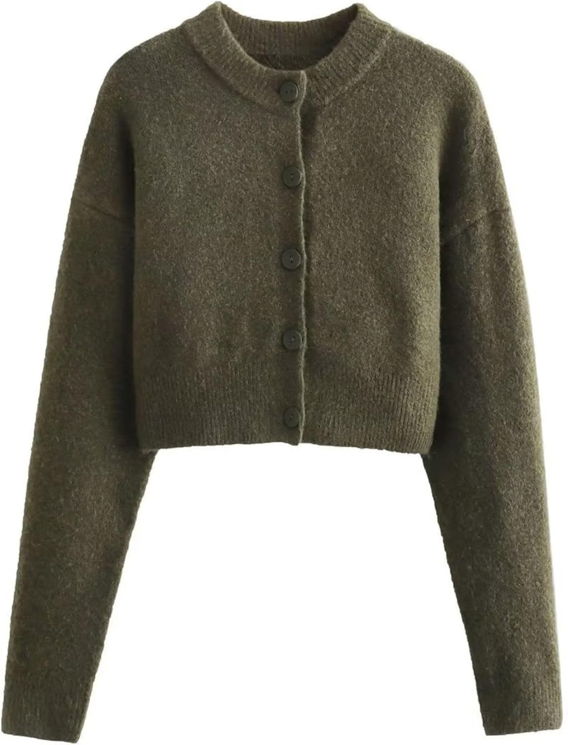 FindThy Women’s Cropped Cardigan Sweater Crewneck Solid Color Long Sleeve Button Down Knitted Outerwear Top