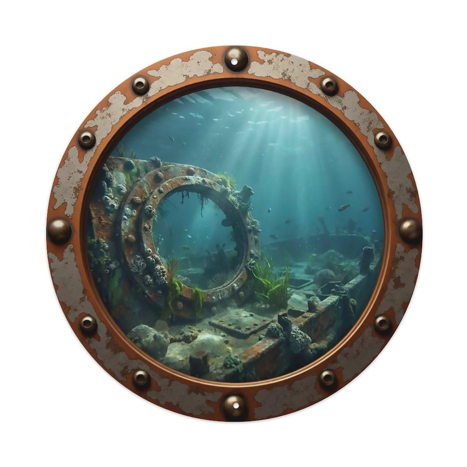 Odgynaw 8X8inch(20X20cm) Vintage Porthole Sunken Porthole Nautical Window View Metal Tin Sign
