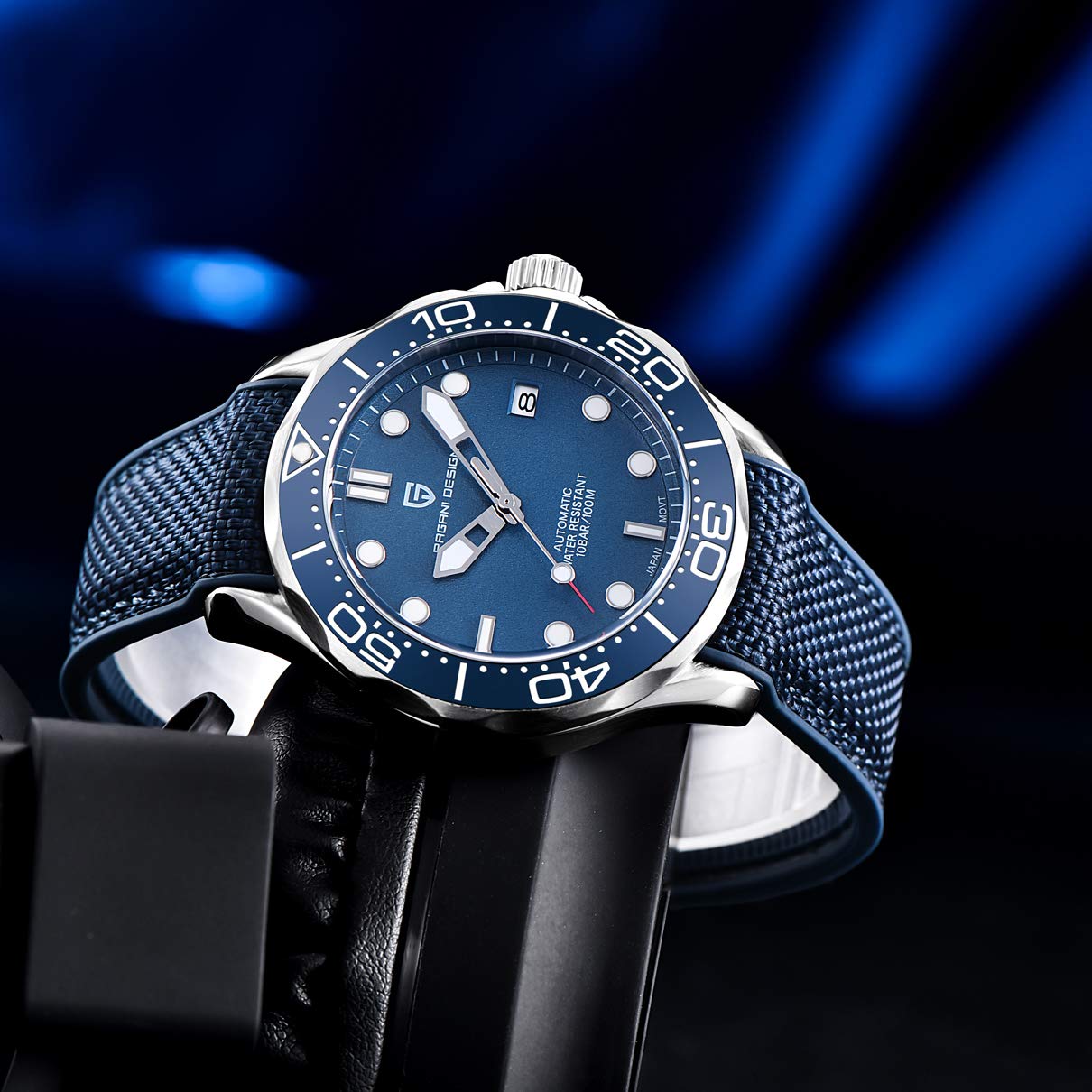 Pagani Design 007-Modell Herren-Automatikuhr, NH35 Uhrwerk, drehbar, Keramik-Lünette, Edelstahl, wasserdicht, selbstaufziehend, Armbanduhr