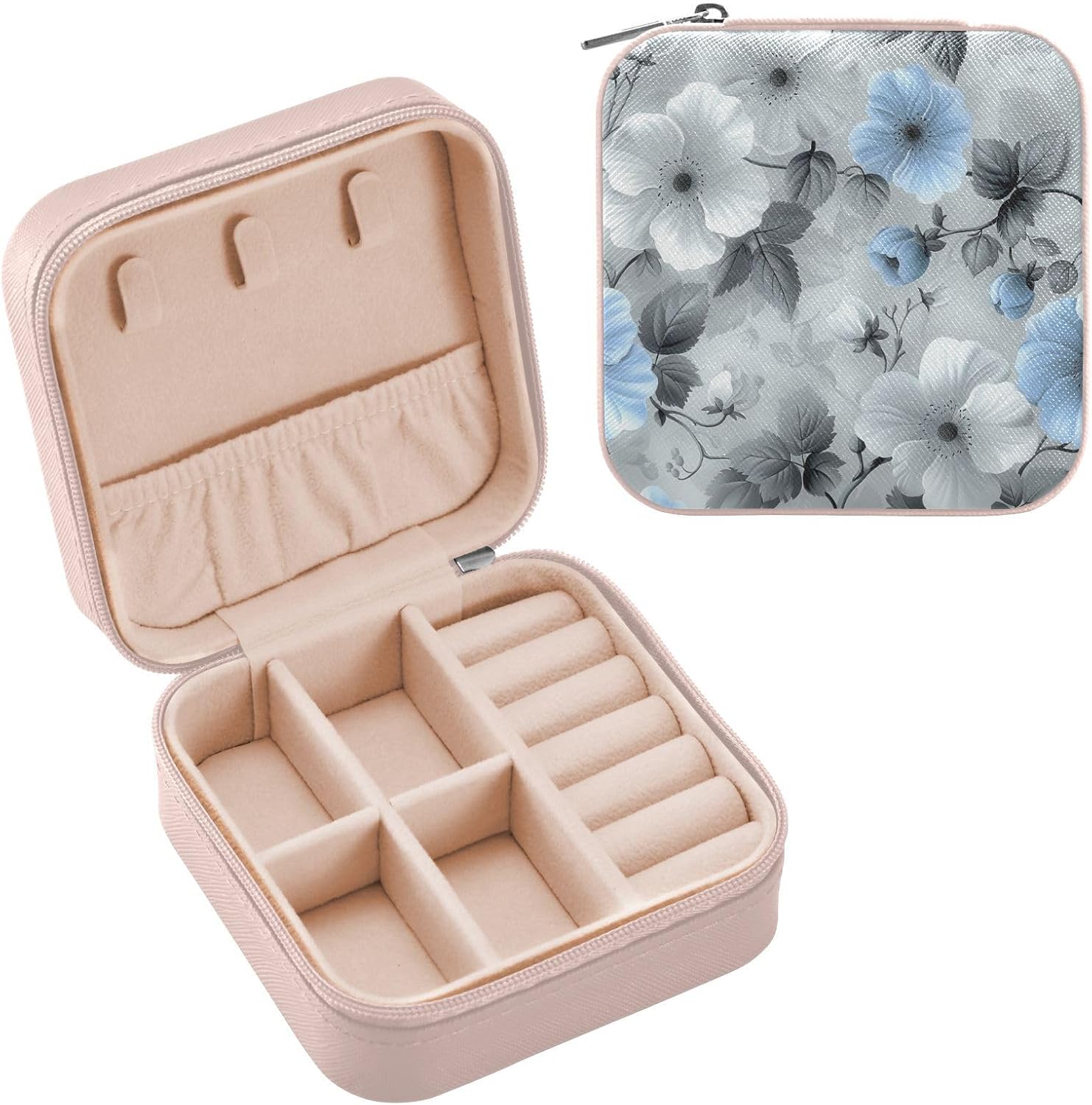 Black and White Vintage Baby Blue Portable Jewelry Storage Case Mini Storage Organizer for Girls Personalized Gifts