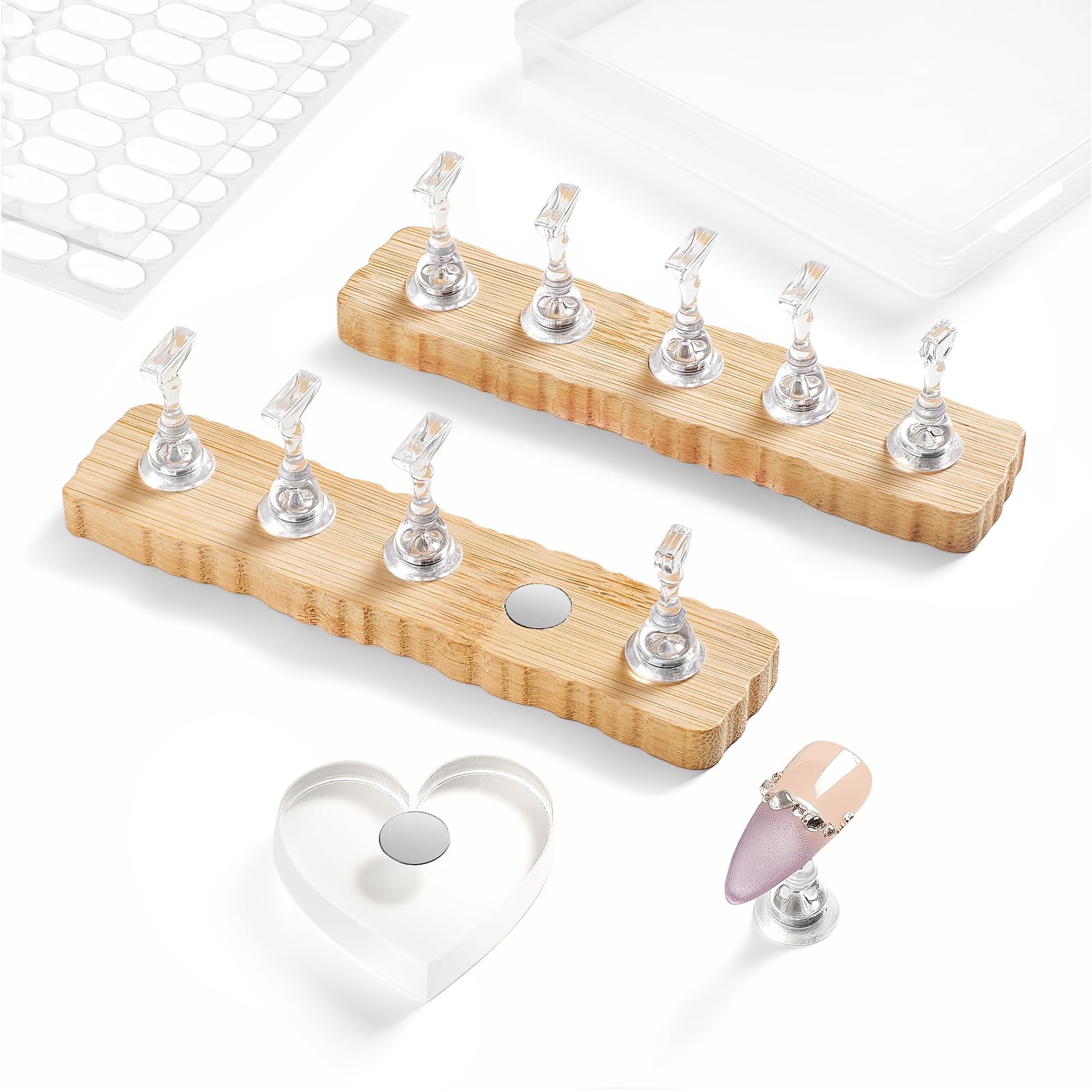 Nail Stand for Press On Nails Art Display Practice 2 Sets 1 Heart Shaped Acrylic Magnetic Nail Stands