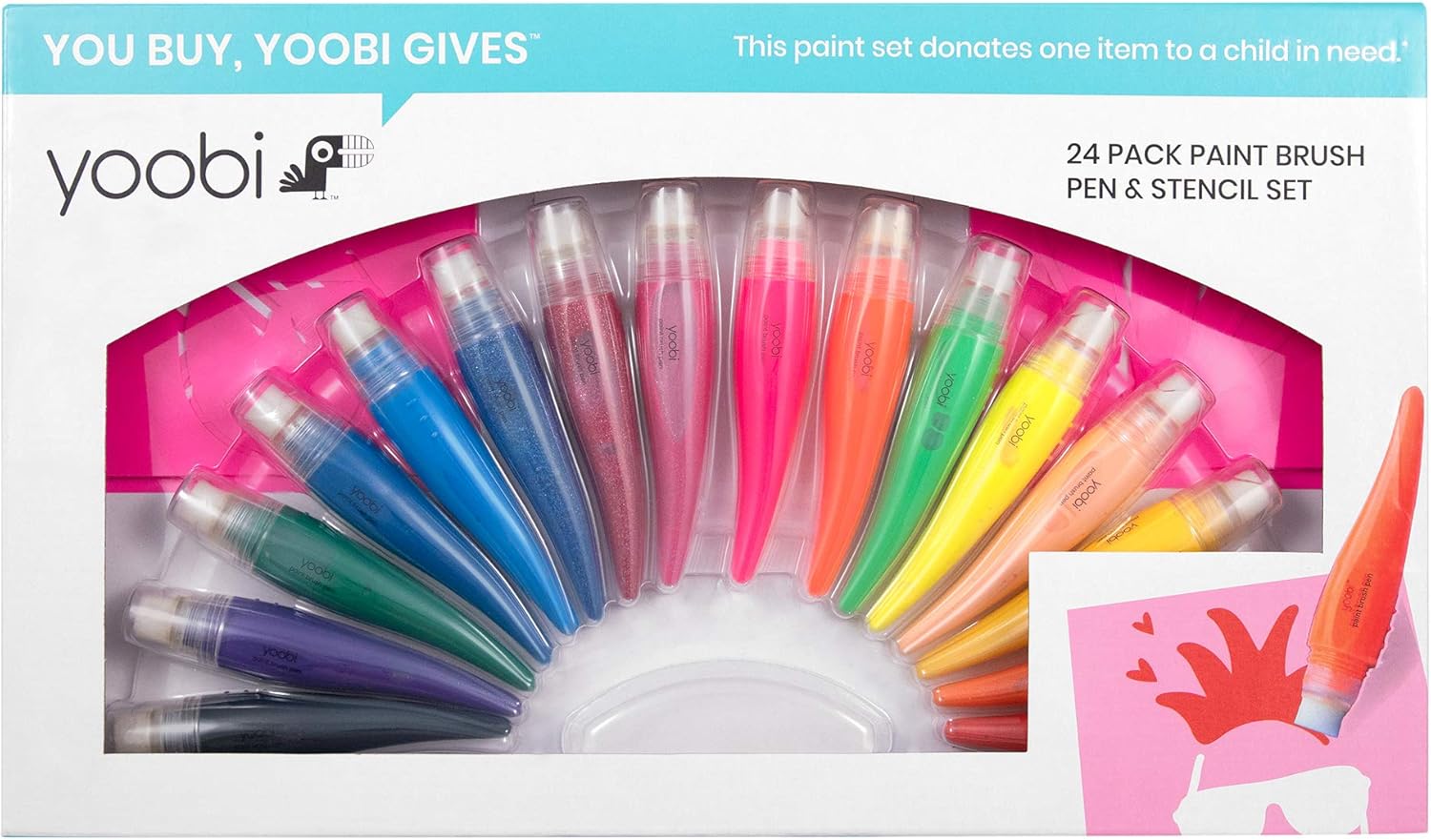 Yoobi | Washable Paint Set | 16 Piece Set Includes 8 Stencils and 8 Glitter Paint Brush Pen Colors | Holiday Glitter Multicolor (16AFRRJWAB)