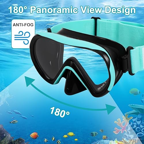 Miniatura 5 de Gafas de natación para niños (2 unidades), correa de tela elástica, máscara de buceo de vidrio templado de 180, gafas de esnórquel para niños de 6 a