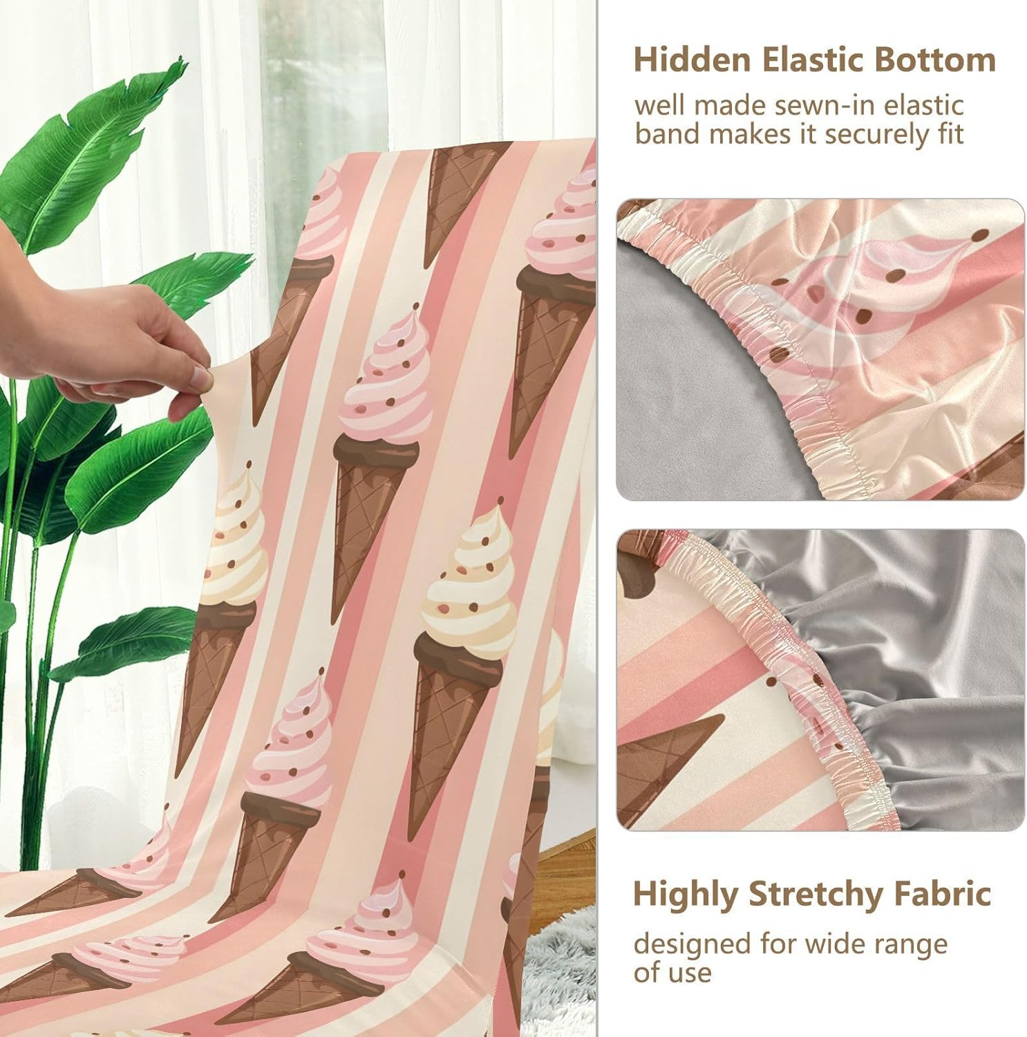 ALAZA Chair Covers for Dining Room, Striped Pinkice Cream Cones Pattern Stretch Chair Cover Sets Chair Protector Removable Washable for Ktichen Restaurant Hotel