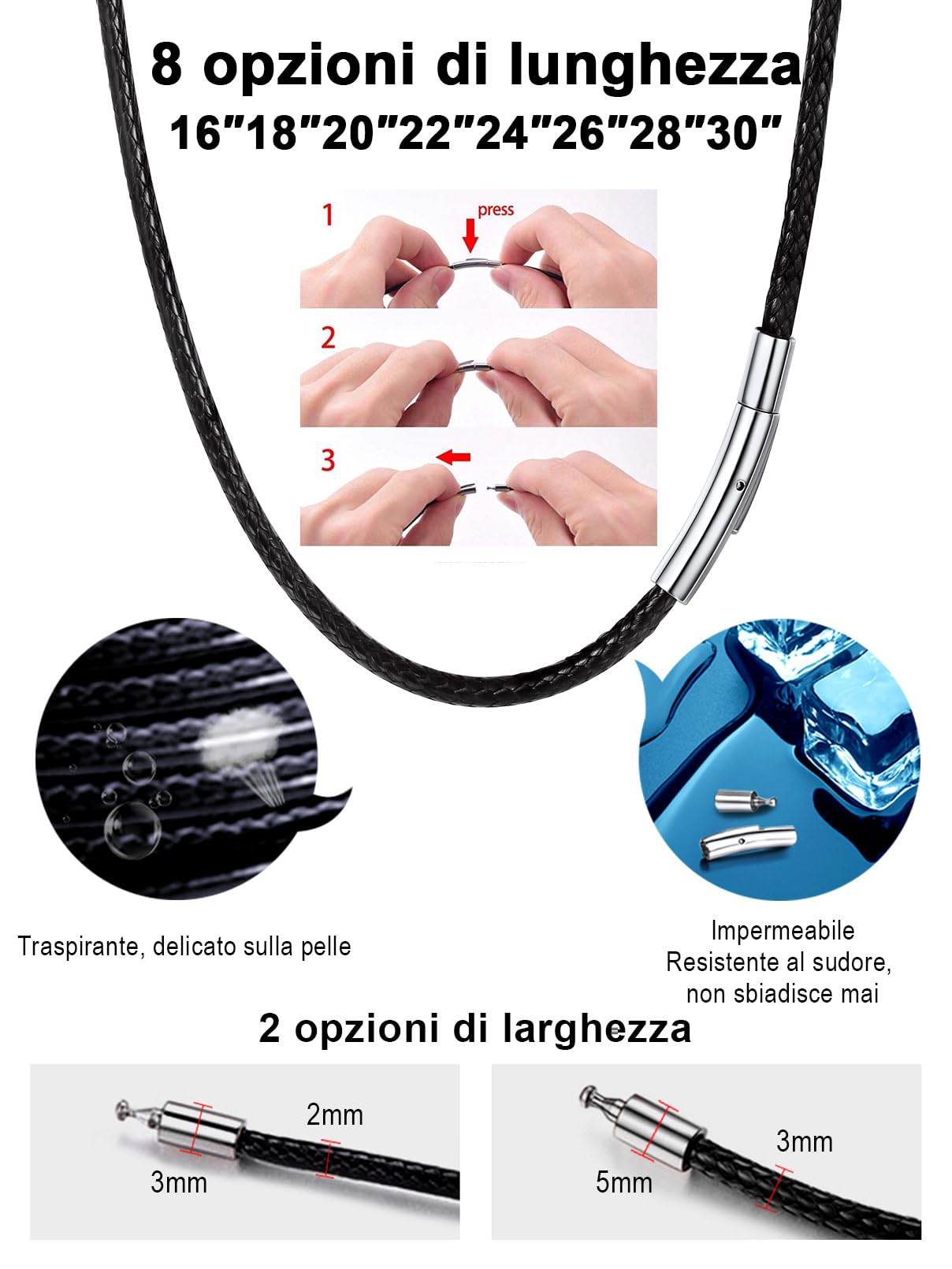 FaithHeart Collana Uomo Collana Caucciu 2/3 MM Nero/Marrone Corda di Cuoio Pelle Catenina Uomo Cordino per Collane Impermeabile Sintetica Cordino per Ciondolo 40-75 CM