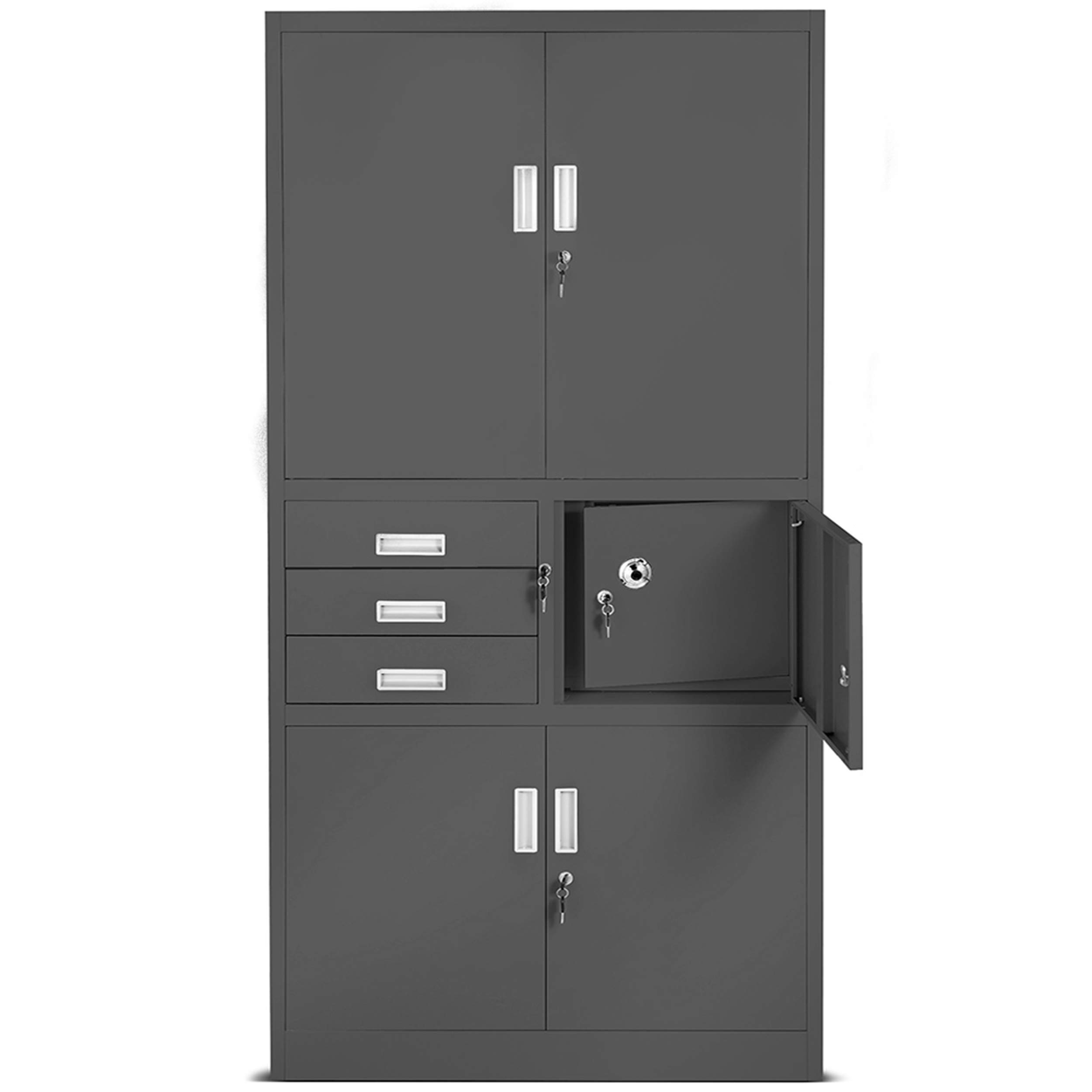 Jan Nowak Armoire de Bureau C018S II Métallique Coffre-​Fort Compartiment Secret Portes battantes Tiroirs Revêtement par Poudre Tôle d'acier 185 cm x 90 cm x 40 cm (Anthracite)