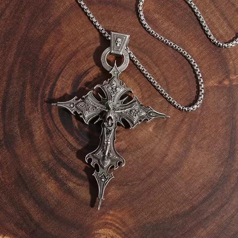 Gothic Cross Necklace Emo Necklace Vintage Gothic Skull Cross Pendant Necklaces for Men and Women Jewelry - Image 4
