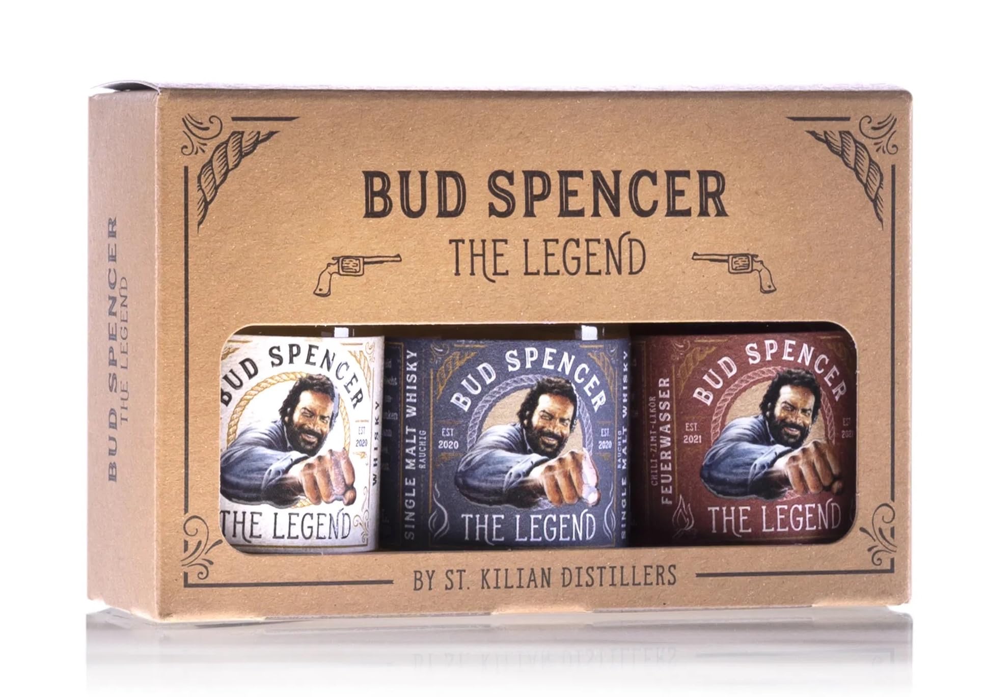 Bud Spencer Whisky & Likör Box - [Geschenk Set 3 x 50ml] Bud Spencer THE LEGEND Miniset 42,7% Vol. - Deutscher Premium Whiskey und Likör - Bud Spencer und Terence Hill Fanartikel