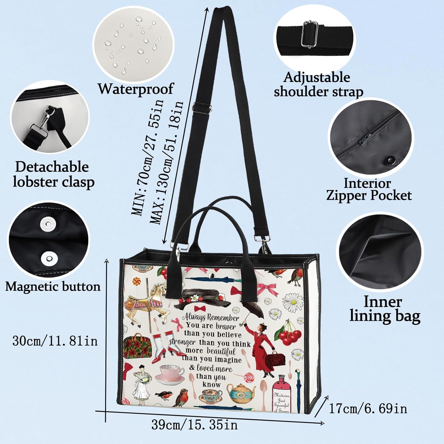 LEVLO Mary Movie Cosmetic Make up Bag Mary Fans Gift You Are Braver Stronger Smarter Than You Think Makeup Zipper Pouch Bag For Women Girls (Mary LT)