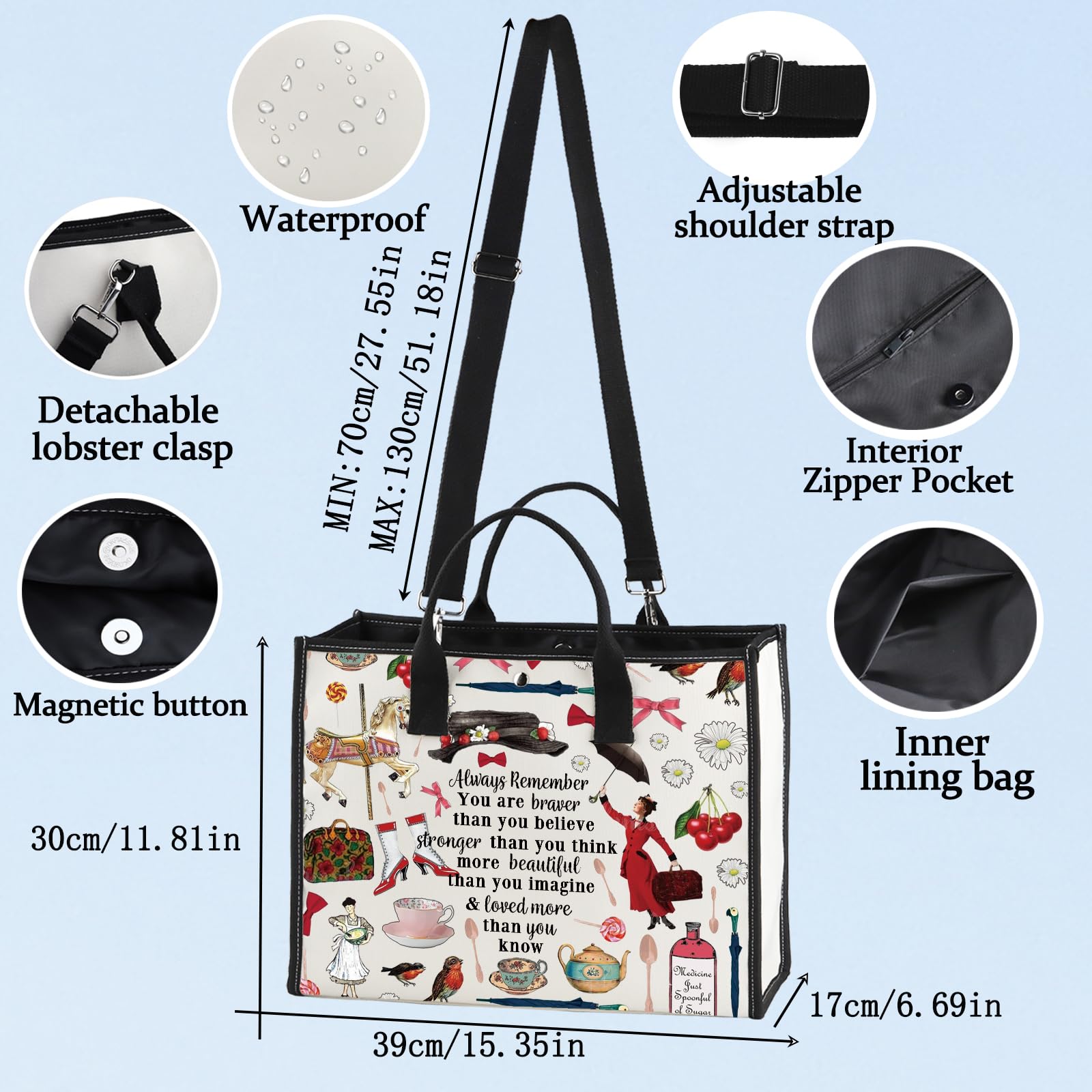 LEVLO Mary Movie Cosmetic Make up Bag Mary Fans Gift You are Braver Stronger Smarter Than You Think Makeup Zipper Pouch Bag Mary LT - Image 2