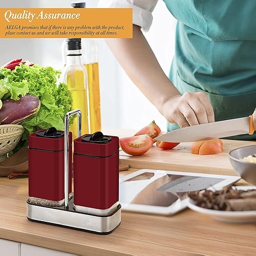 Miniatura 5 de Aelga - Salero negro y pimentero con agujeros de vertido ajustables, juego de salero y pimienta de cristal, perfecto para pimienta negra, Kosher y