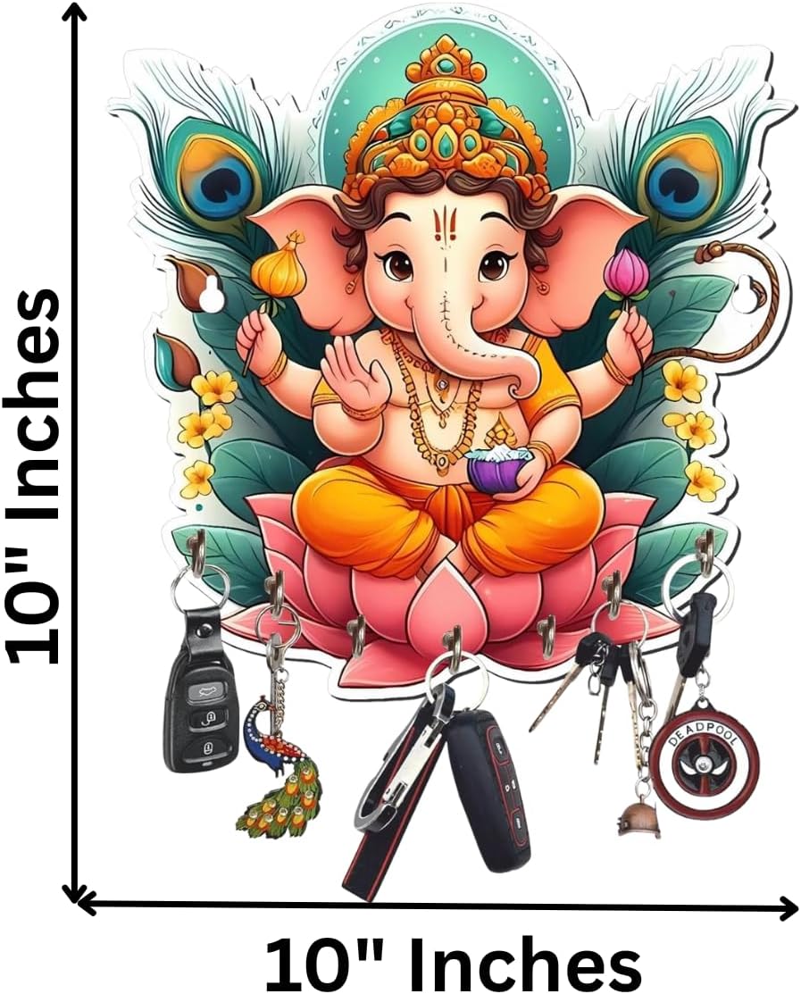 Webelkart Premium Ganesh Wall Key Holder for Home Decor, Lotus Design Key Holder,Key Hanger for Wall Decor (10" Inches)