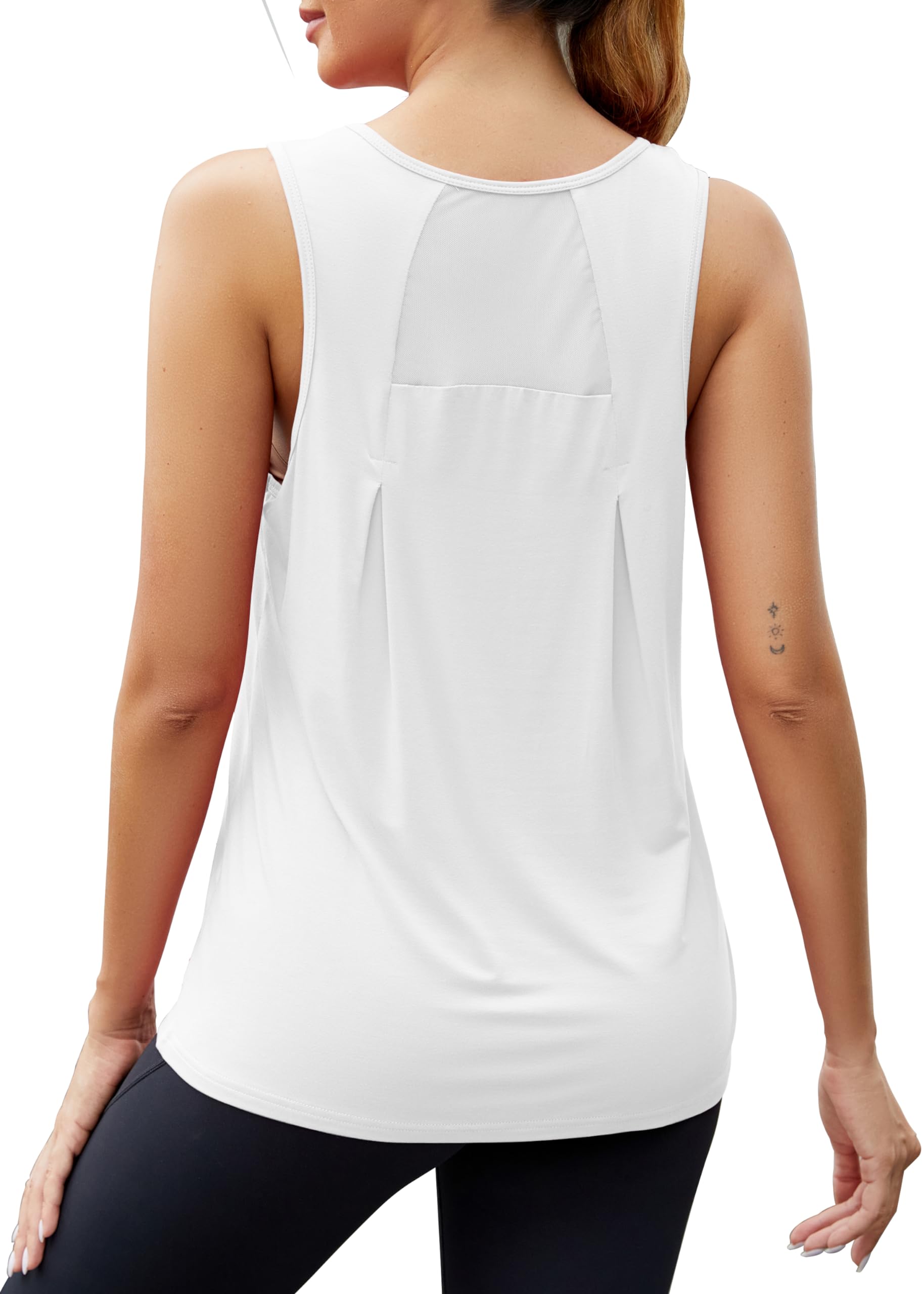 Mippo Workout Tank Tops for Women Yoga Shirts Mesh Athletic Tank Running Exercise Top Pilates Clothes for Women White L