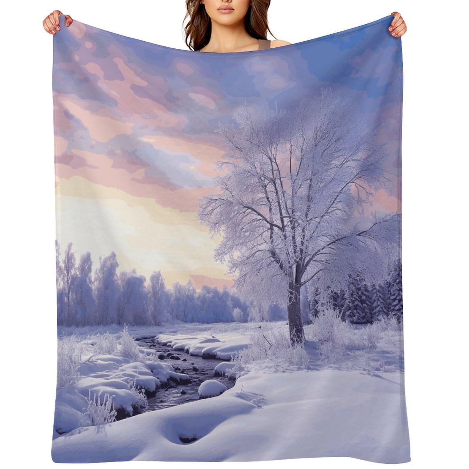 Winter Landscape Blankets Flannel Soft Blanket for Couch Warm Cozy Throw Blankets Fashion Bed Blanket Thick Bath Towel Bedspread Tapestry for Home Supplies Gift 30"x40"