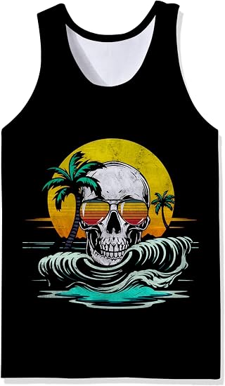 Mens Cotton Tank Tops Funny Graphic Beach Summer Sleeveless Muscle Tank Top
