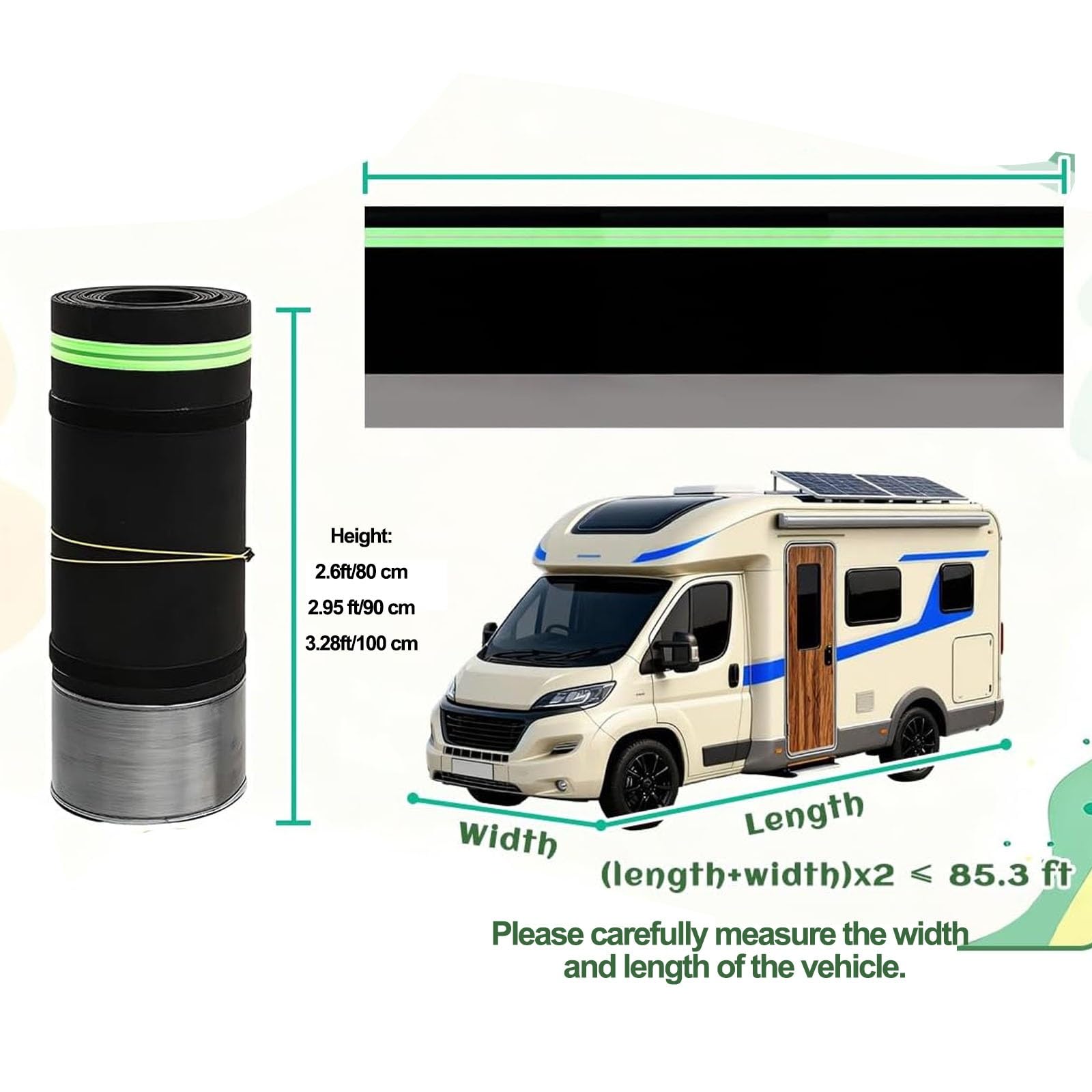 Faldón para Autocaravana de Fácil Instalación para Invierno, Aislante con Malla de Hierro Inferior, para Caravana Quinta Rueda con Banda Reflectante(Hight 2.95ft,52ft/16m Length)