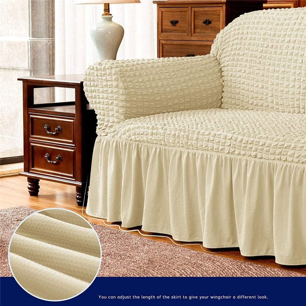 Fashion Seersucker Sofa Cover with Skirt,High Elastic Sofa Slipcovers Universal Couch Cover Fitted Furniture Protector for Living Room