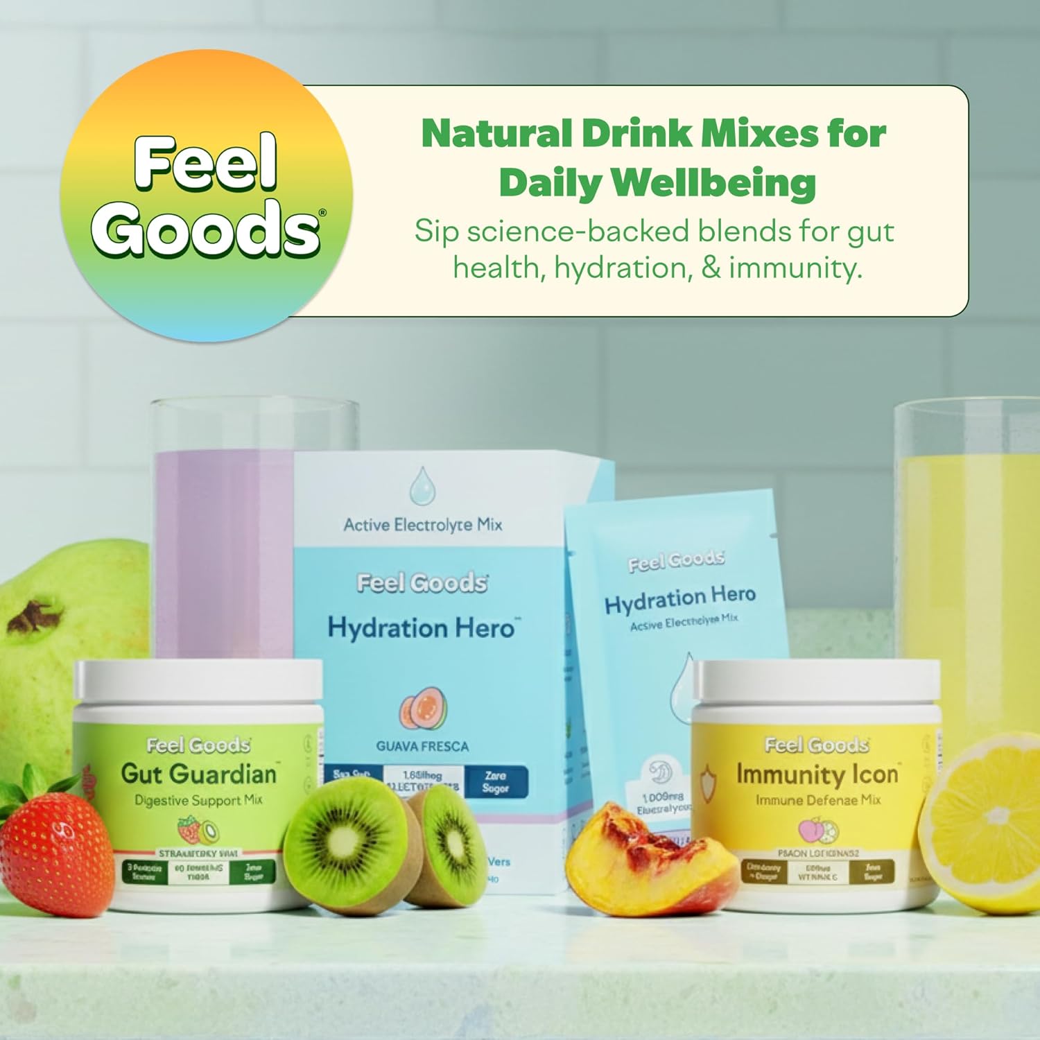 Feel Goods Hydration Hero, Sugar-Free Electrolyte Powder for Daily Hydration - Electrolytes Drink Mix with Magnesium, Potassium & Vitamins for Fasting & Energy - Keto, Vegan & Organic Flavors