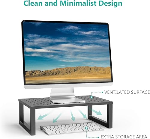 Miniatura 2 de WALI Soporte elevador para monitor, soporte para impresora de escritorio, con plataforma de metal ventilada y almacenamiento debajo (STT004), 1