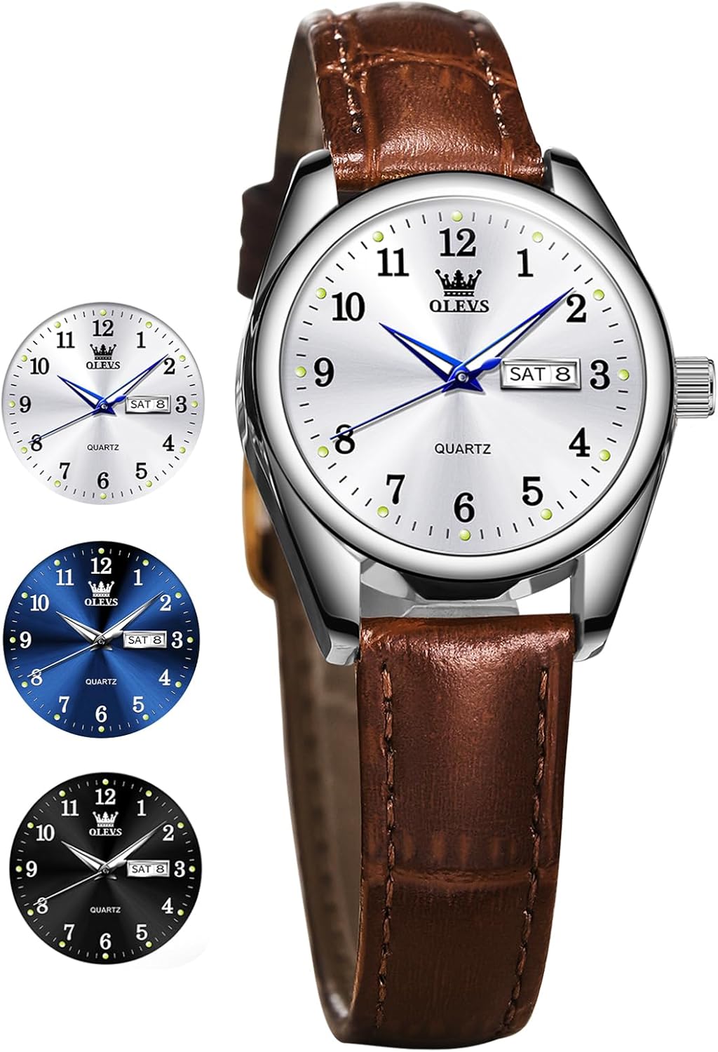 OLEVS Ladies Watches for Small Wrists Waterproof Dress Watches for Women Brown Leather Lady Watch Casual Analog Quartz Classic Small Woman Watch with Number & Date reloj Mujer