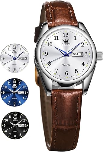 OLEVS Ladies Watches for Small Wrists Waterproof Dress Watches for Women Brown Leather Lady Watch Casual Analog Quartz Classic Small Woman Watch with Number & Date reloj Mujer
