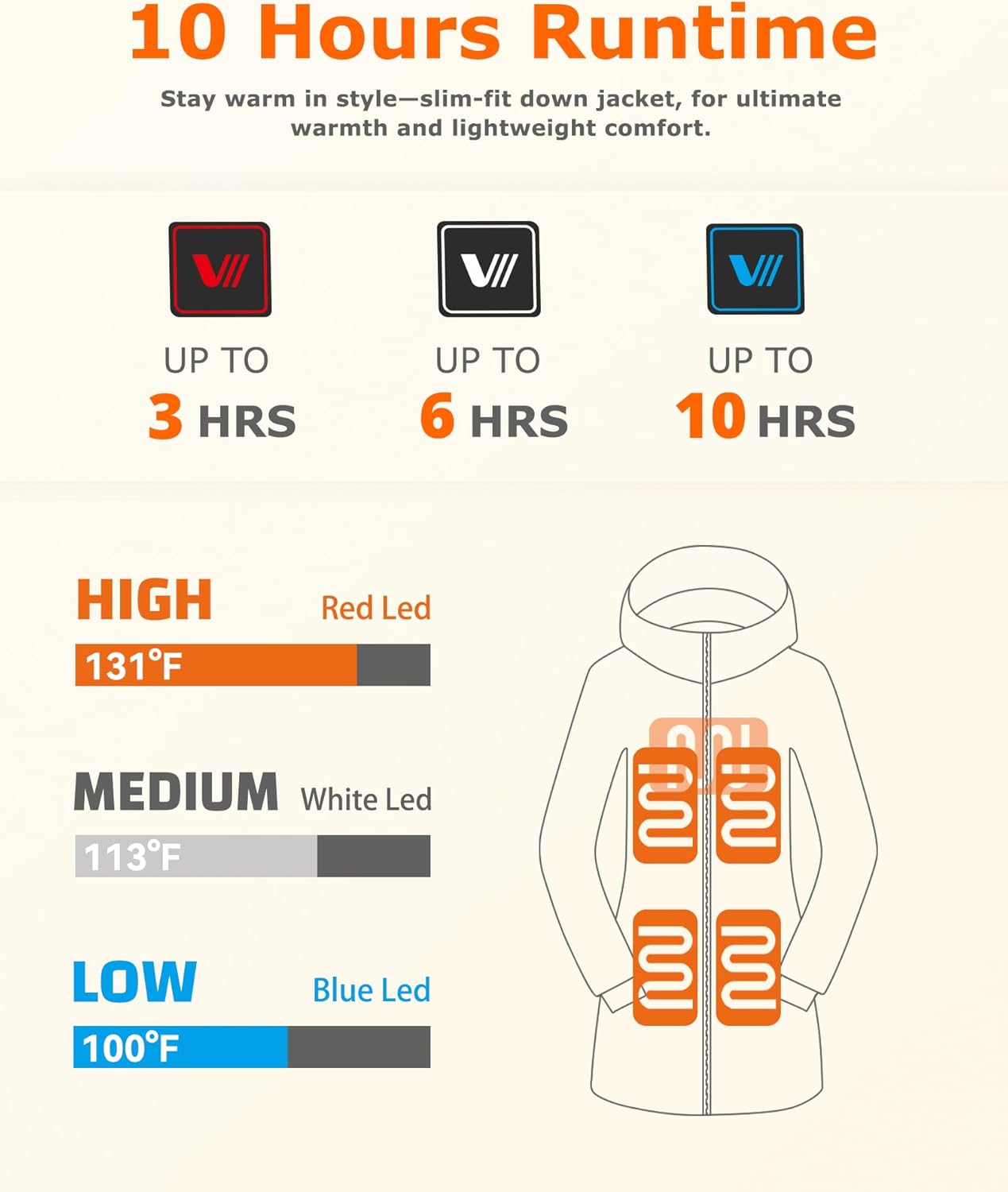 Venustas Women's Long Heated Down Jacket with Battery, 90% Duck Down Quilted Heated Puffer Jacket for Outdoor Camping Skiing - Image 3