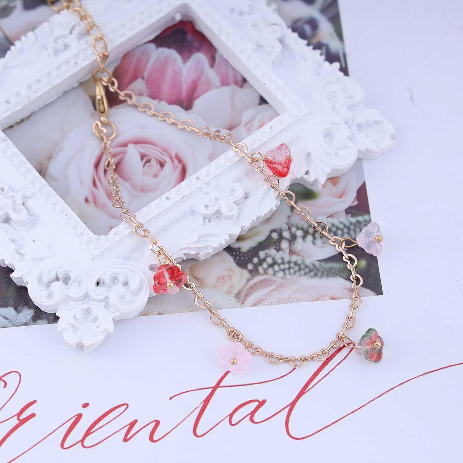 Andelaisi Boho Flower Dangle Ankle Bracelet Vintage Flower Tassel Chain Ankle Flowers Gemstone Ankle Bracelet Gold Natural stone Foot Chain Jewelry for Women - Image 5