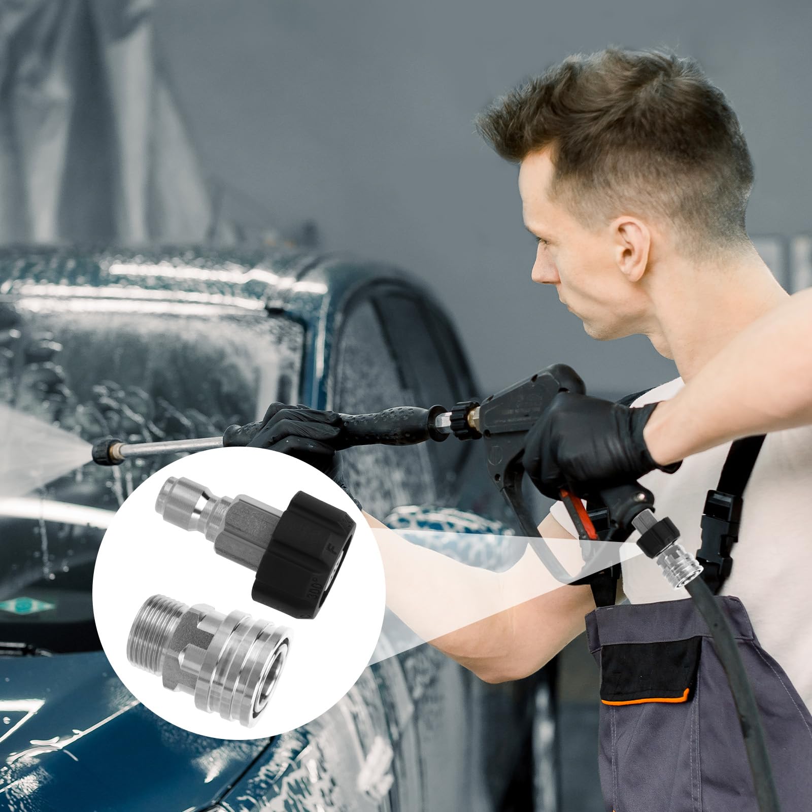 lasuroa 8 Częściowy Zestaw Adapterów do Myjek Ciśnieniowych, Szybkozłącze M22 14 mm do 3/8" ze Stali Nierdzewnej i PP Myjek Ciśnieniowych