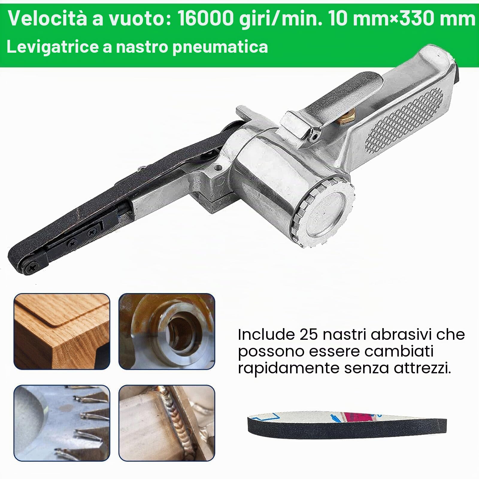 Levigatrice per Legno a Nastro per Impugnatura Girevole a 360°, Mini Smerigliatrice Pneumatica, Smerigliatrice Ad Aria Compressa, per Levigare, Affilare e Rimuovere la Ruggine