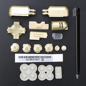 ABXY L R D Pads Cross Button Full Button Set + Conductive Button Pad + Stylus Touch Pen + Label for Nintendo DS Lite NDSL Replacement Gold