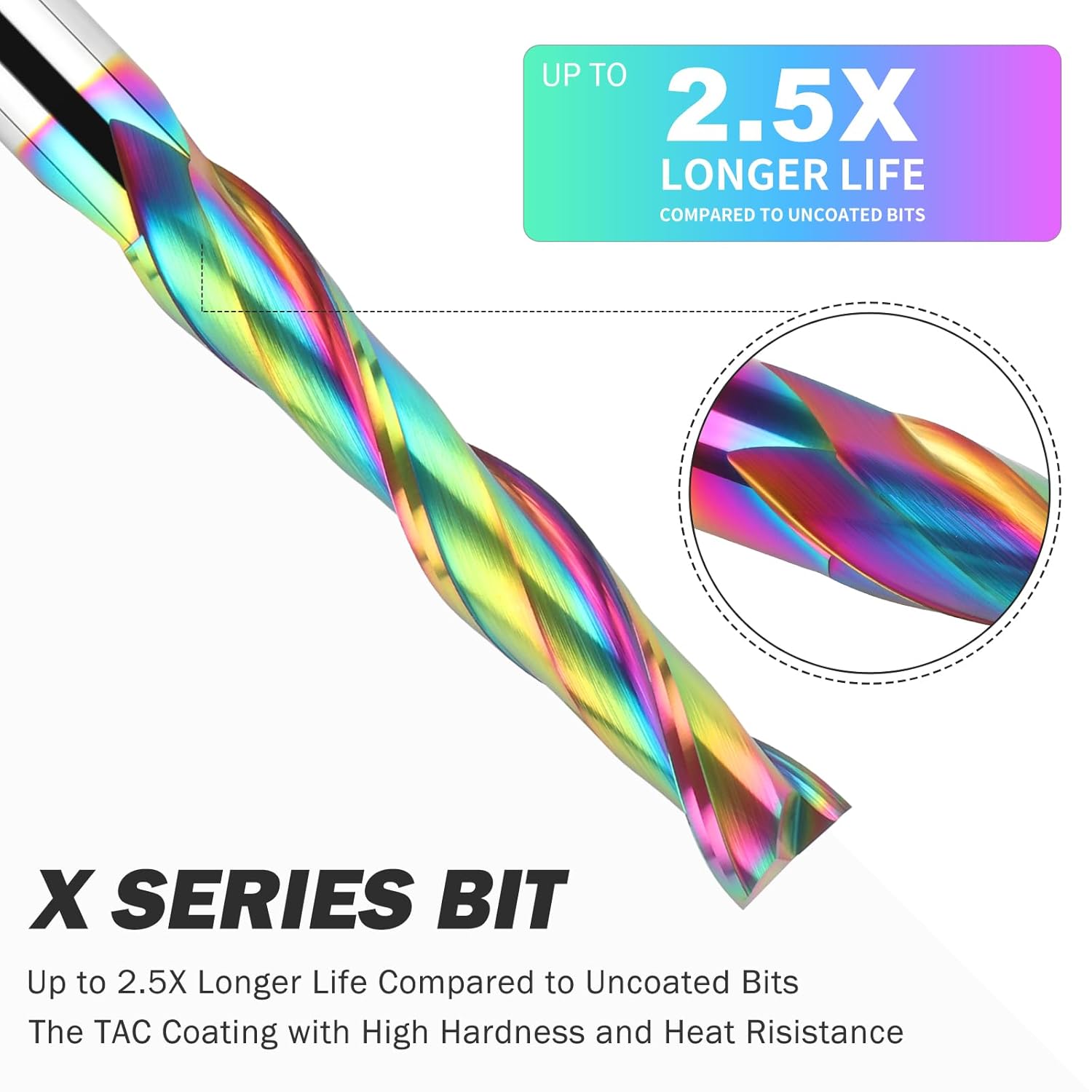Extra Long 5 Inch Upcut Spiral Router Bit 1/2 Inch Shank, Solid Carbide Up Cut Spiral CNC Router Bits Wood End Mill Bits with TAC Coating for Woodworking Mortise Slot Cutting