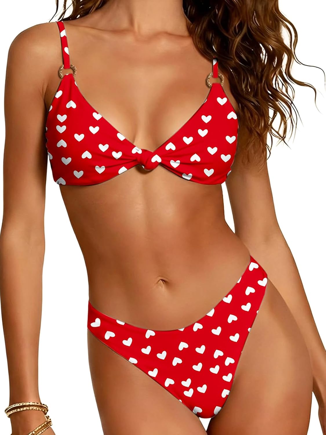 OWICA Womens Bikini Set Two Piece High Cut Swimsuit Front Knot Triangle Top Adjustable Back Tie Straps Cheeky Bathing Suit